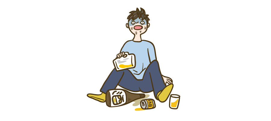 アルコール中毒の男性のイラスト | ビジネス・資料に使える人物イラスト専門サイト。