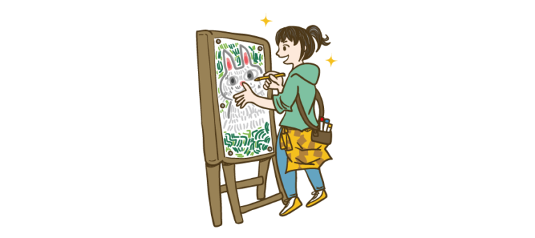 絵を描く人(女性)のイラスト | ビジネス・資料に使える人物イラスト専門サイト。