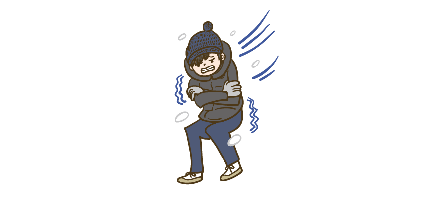 外で寒さに震える男性のイラスト | ビジネス・資料に使える人物イラスト専門サイト。
